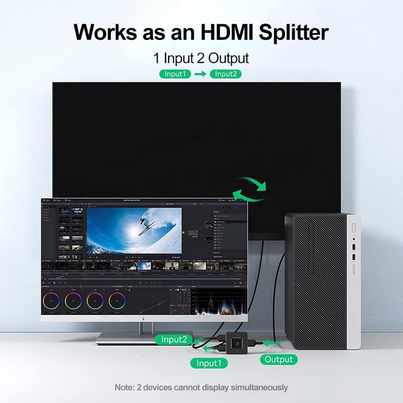 BDM HDMI Switch 4k@60hz, Bidirectional HDMI Switcher 2 in 1 Out, Manual HDMI Hub Supports HD Compatible with Laptop PC Xbox PS5/4/3 Blu-Ray Player Fire Stick Roku and More - Image 4